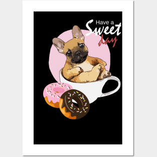 french bulldog coffee and donuts Posters and Art